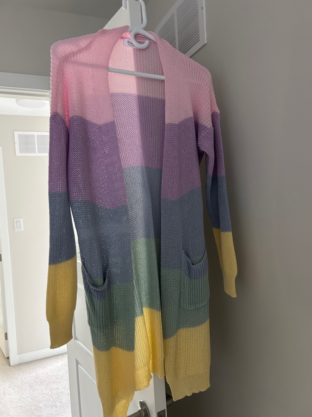 Bluivy Pastel Striped Open-Front Cardigan in Pink, Purple, Blue, Green, Yellow